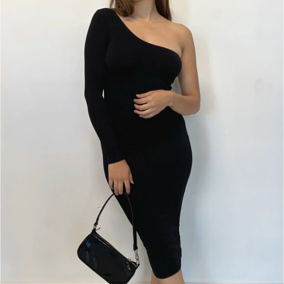 🖤 (NWT) One Shoulder Long Sleeve Bodycon Dress (Black) - Picture 1 of 4